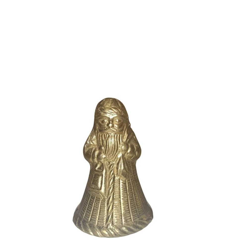 Vintage Brass Santa Claus Figurine Midcentury Modern‎ Bell Christmas Holiday